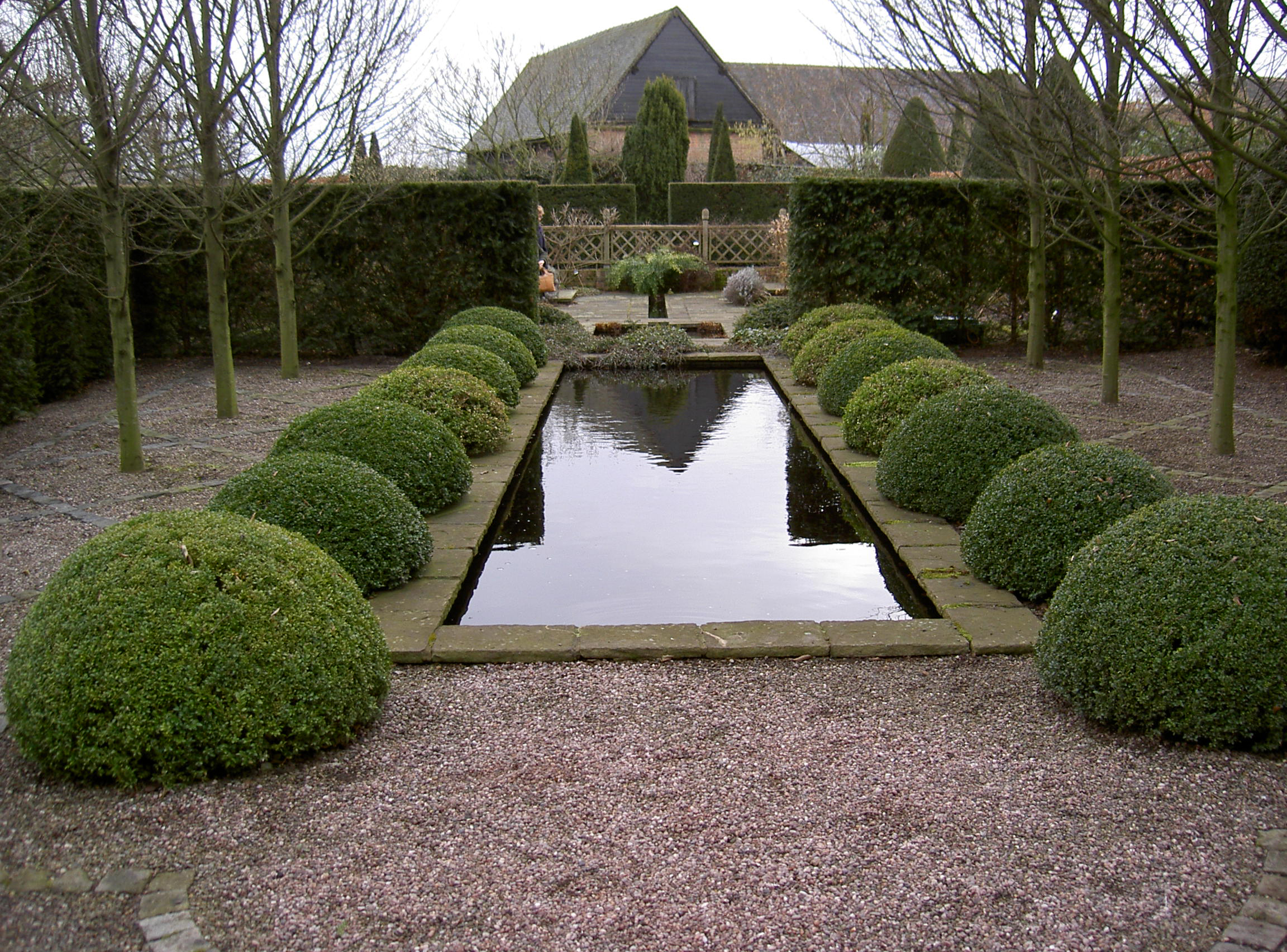 Buxus sempervirens for winter structure - Wollerton Old Hall - Caroline Benedict Smith Garden Design Cheshire